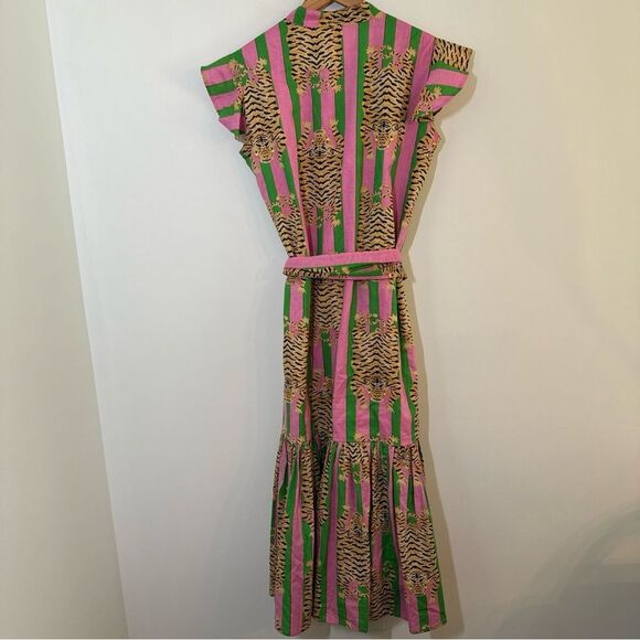 Darlington Isle Lola Tiger BlockPrint Stripe Dress Size S Pink Green - Picture 6 of 9